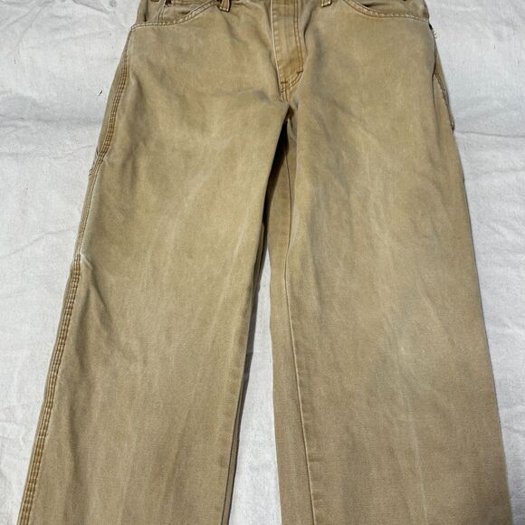 Dickies Work Pants Mens 32x3x Beige Canvas Work Wear Relaxed Fit Carpenter Logo - Picture 6 of 14